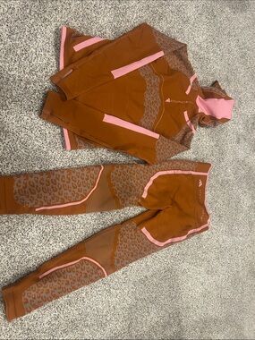 Adidas by Stella McCartney Brown and Pink womens yoga Hoodie and leggings set